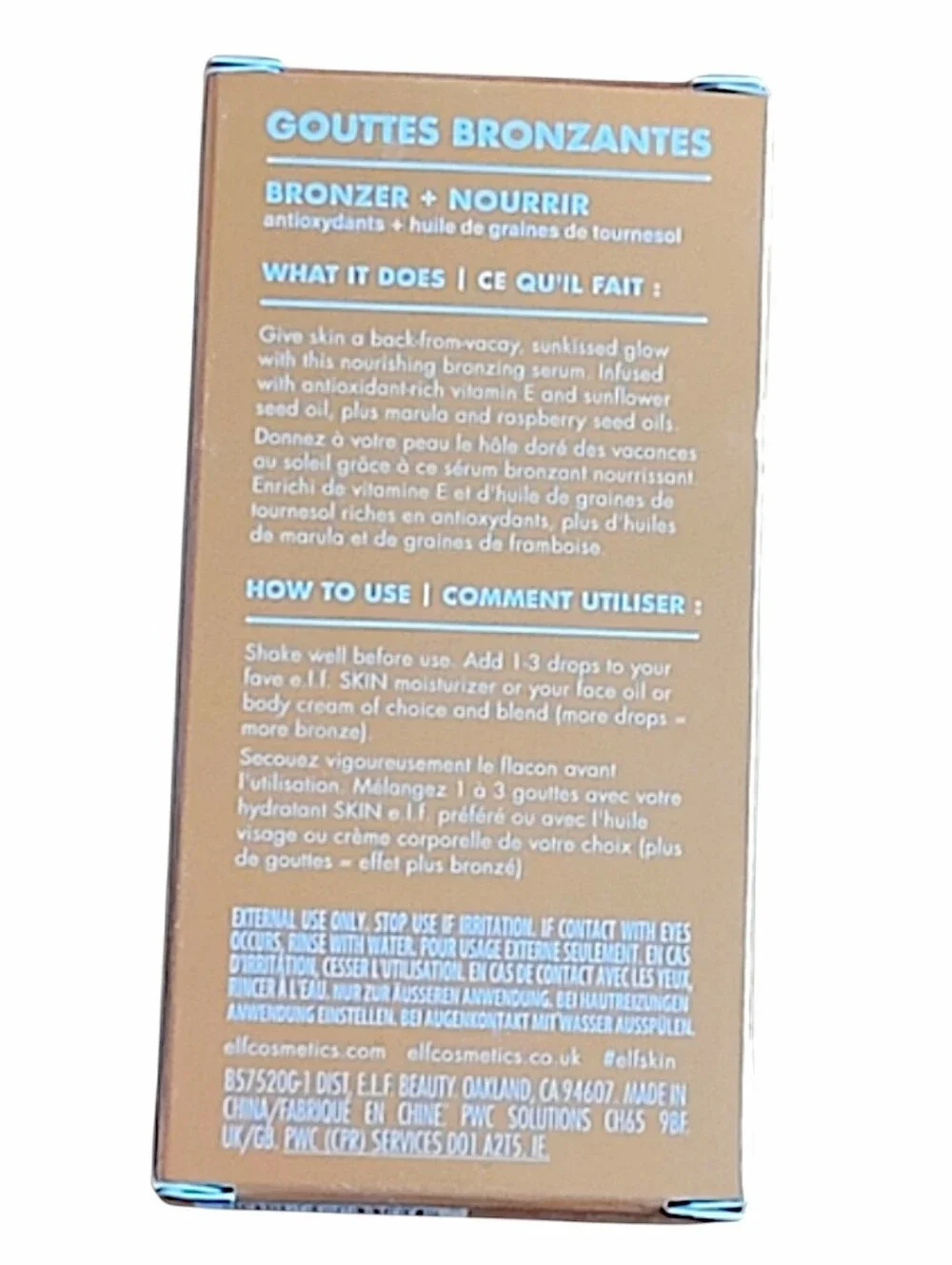 e.l.f. Skin Bronzing Drops Rose Gold Tinted Serum 1 oz New in Box